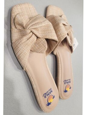 Ladies Cream Knotted Slide Mules